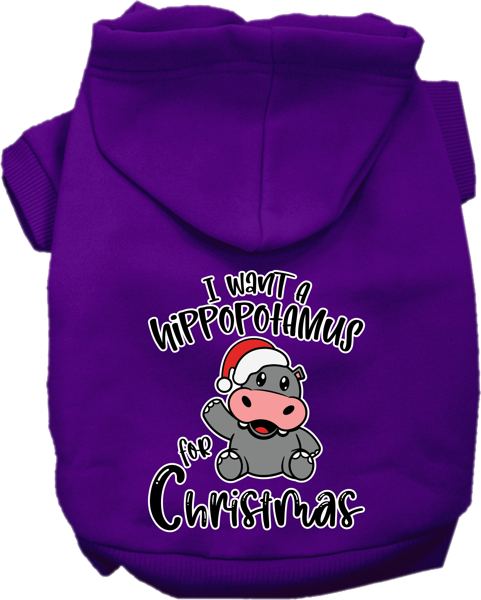 Hippo for Christmas Screen Print Dog Hoodie Purple Size XXL